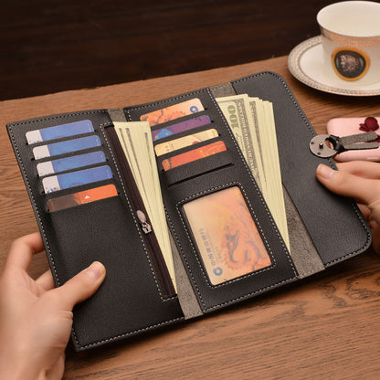 Three-fold buckle long wallet