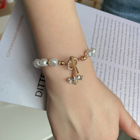 Pulsera con colgante de perlas de piedra Natural para mujer, brazalete clásico de la suerte, regalo de aniversario, joyería de lujo