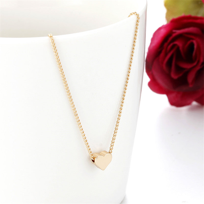 Collares con colgante de amor de doble cara para mujer, collar de cadenas para clavícula, joyería sencilla, regalo del Día de San Valentín, Color dorado