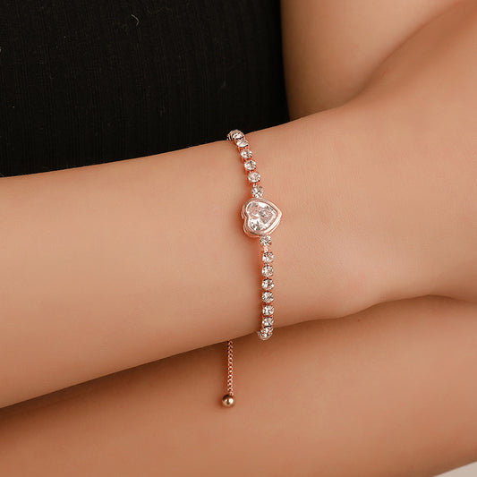 Loving Heart Zircon Simple Rhinestone Female Strap Lace Bracelet