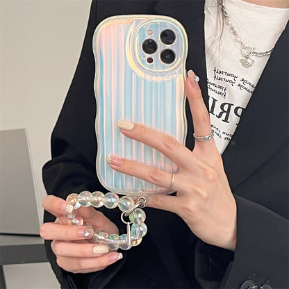 Funda de silicona con ondas láser para teléfono, pulsera con rayas láser degradadas para IPhone 14, 13, 12, 11 Pro Max Plus, cadena de cuentas