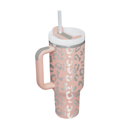 Thermal Mug 40oz Straw Coffee Insulation Cup With Handle, Portable Car Stainless Steel Water Bottle