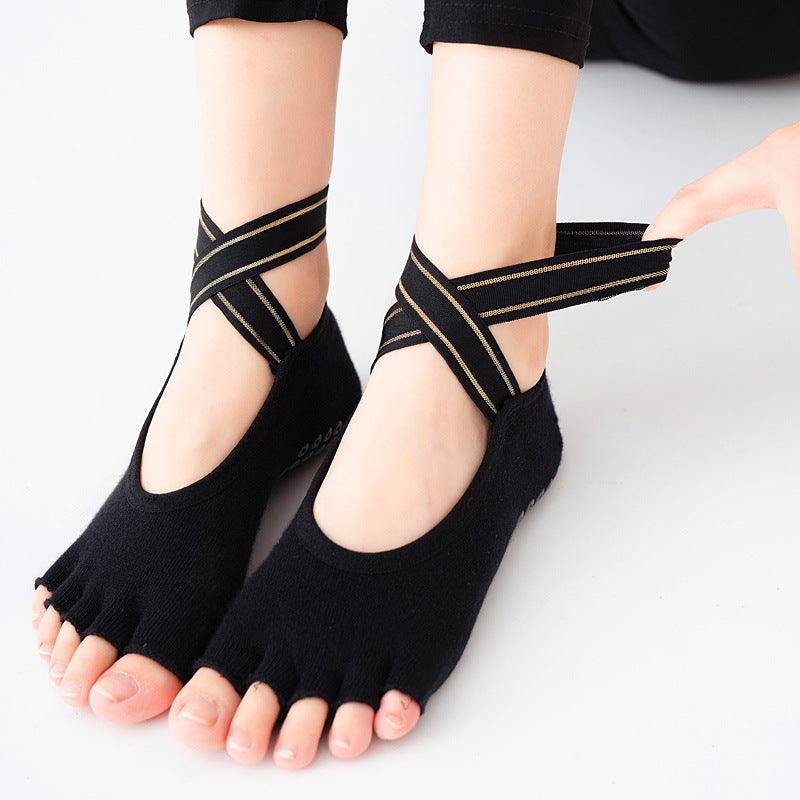 Five-finger yoga socks with cross straps combed cotton split toe dance socks