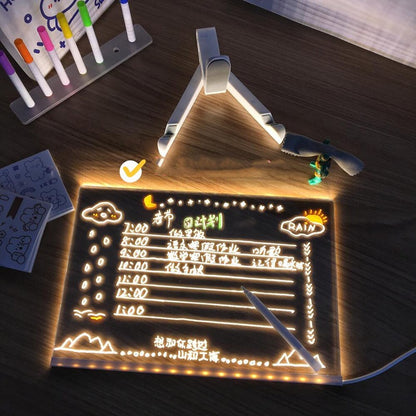 Acrylic DIY Note Board LED Night Light Creative Message Board Holiday Lamp With 7Pens USB LED Desk Lamp Note Daily Moment Painting Lamp