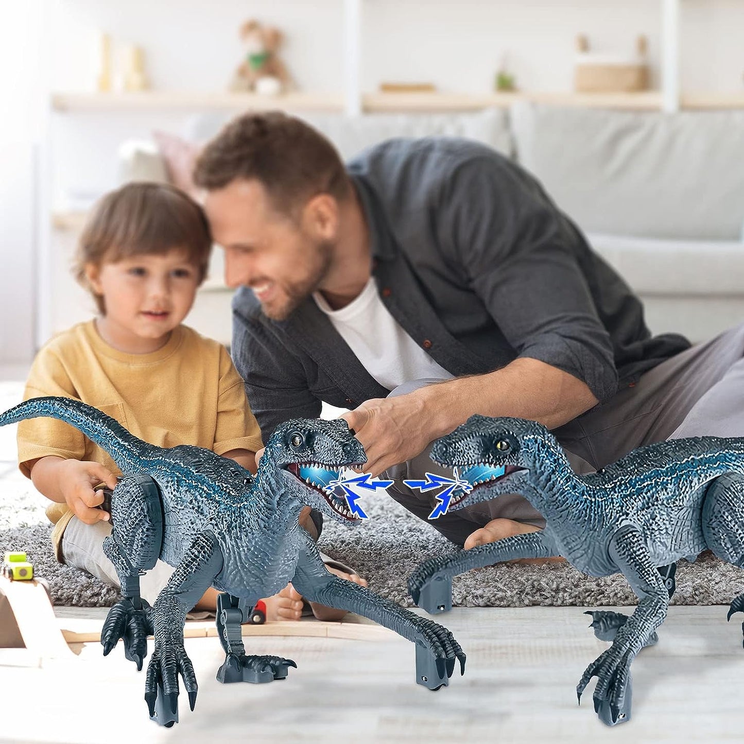 Brinquedos de dinossauro de controle remoto, brinquedo de dinossauro elétrico ambulante para meninos, brinquedos de velociraptor jurássico com sons de simulação realistas e luz para presentes para crianças de 3 a 7 anos