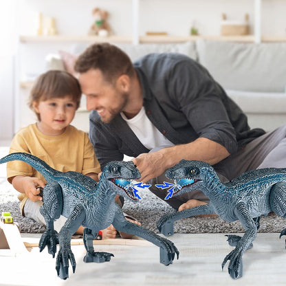 Brinquedos de dinossauro de controle remoto, brinquedo de dinossauro elétrico ambulante para meninos, brinquedos de velociraptor jurássico com sons de simulação realistas e luz para presentes para crianças de 3 a 7 anos