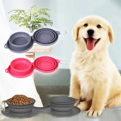 Cuenco doble plegable de goma para alimentación de mascotas, suministros para mascotas, cuencos para perros y gatos