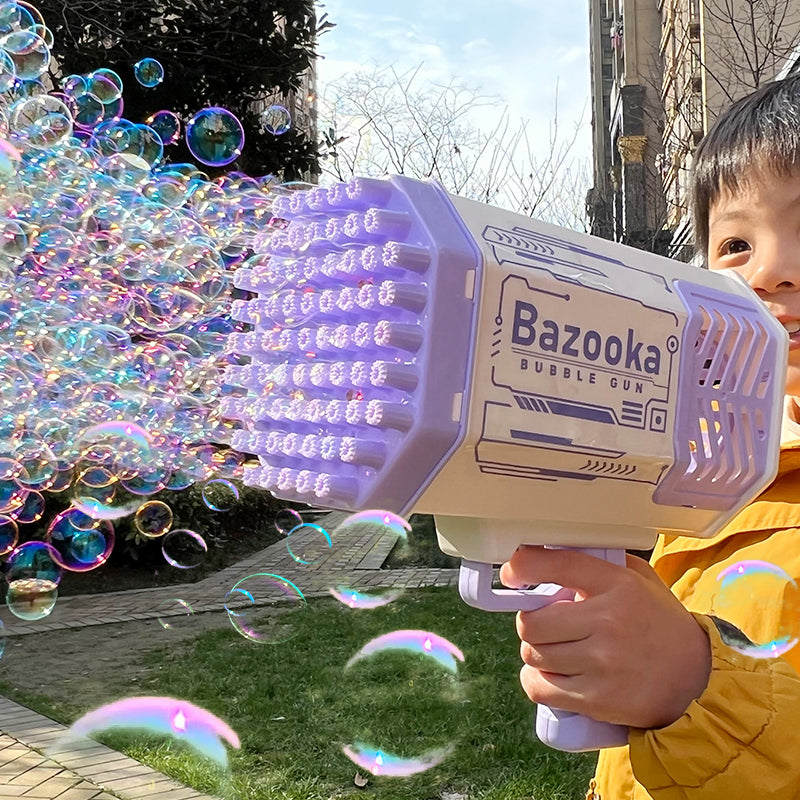 Pistola de burbujas cohete 69 agujeros máquina de burbujas de jabón forma de pistola soplador automático con juguetes ligeros para niños Pomperos