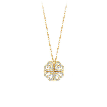 Four-leaf Clover Necklace, A Multi-wearing Zircon Small Love Short Clavicle Chain