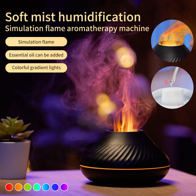 Difusor de aroma de llama volcánica Lámpara de aceite esencial 130 ml Humidificador de aire portátil USB con luz nocturna de color Generador de niebla Fogger Luz LED