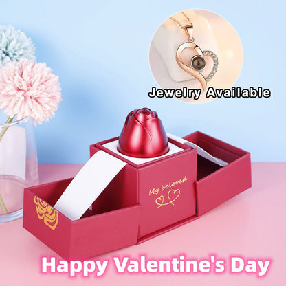 Regalos calientes del día de San Valentín, caja de regalo de joyería de rosa de metal, collar para boda, regalos de novia