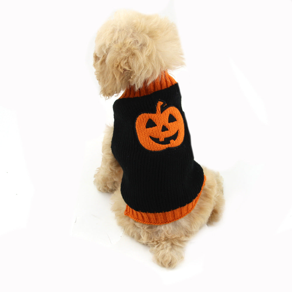 Suéter de calabaza de punto para perro de Halloween para mascotas