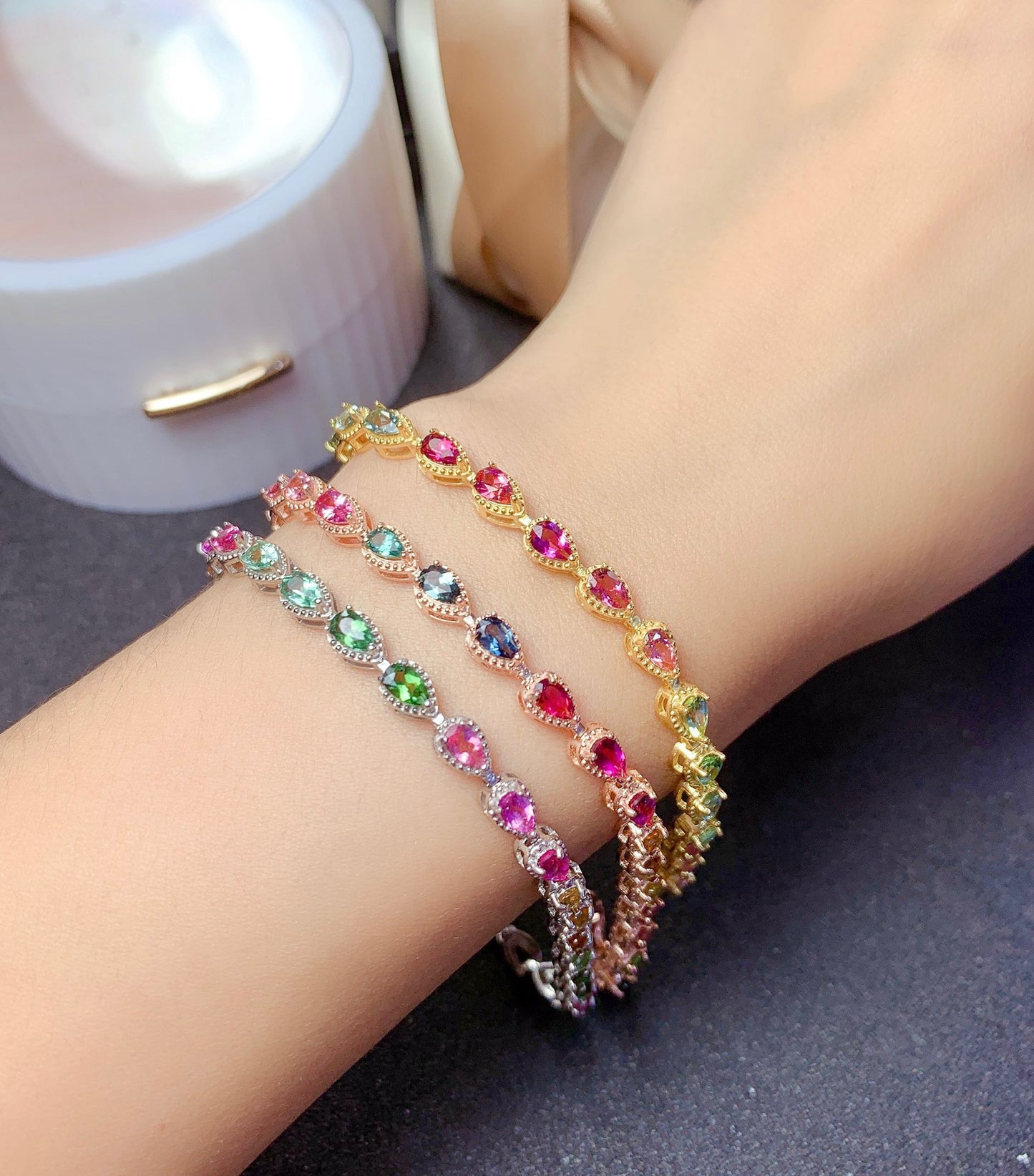 Pulsera de turmalina color caramelo natural para mujer