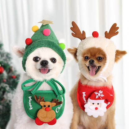 Dog Cat Pet Christmas Hat Saliva Towel Bib