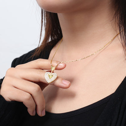 Sterling Silver, Gold Diamond Necklace Heart Shaped