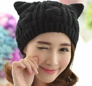 Hand Made 3D Cute Knitted Cat Ear Beanie For Winter