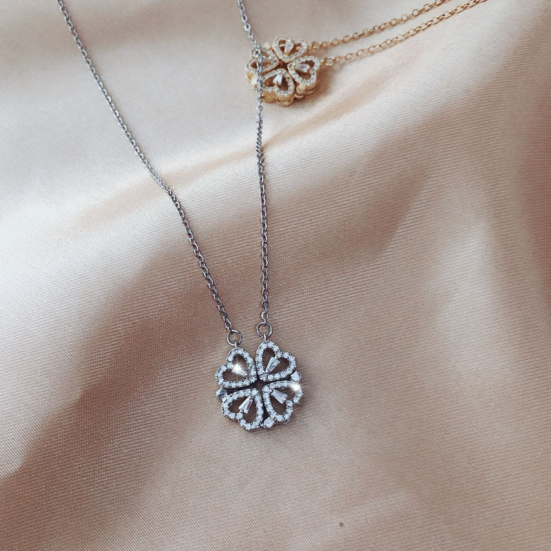 Four-leaf Clover Necklace, A Multi-wearing Zircon Small Love Short Clavicle Chain