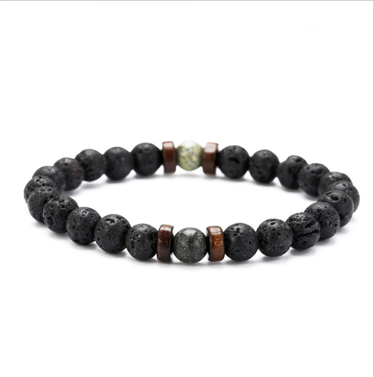 Pulseira de pedra vulcânica preta masculina de personalidade