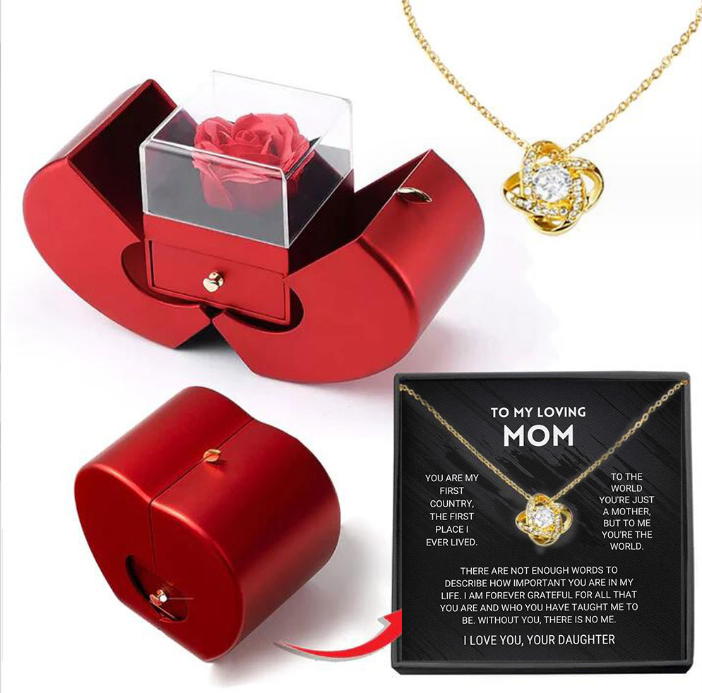 Fashion Red Apple jewelry Box+Necklace With Artificial Rose Flower