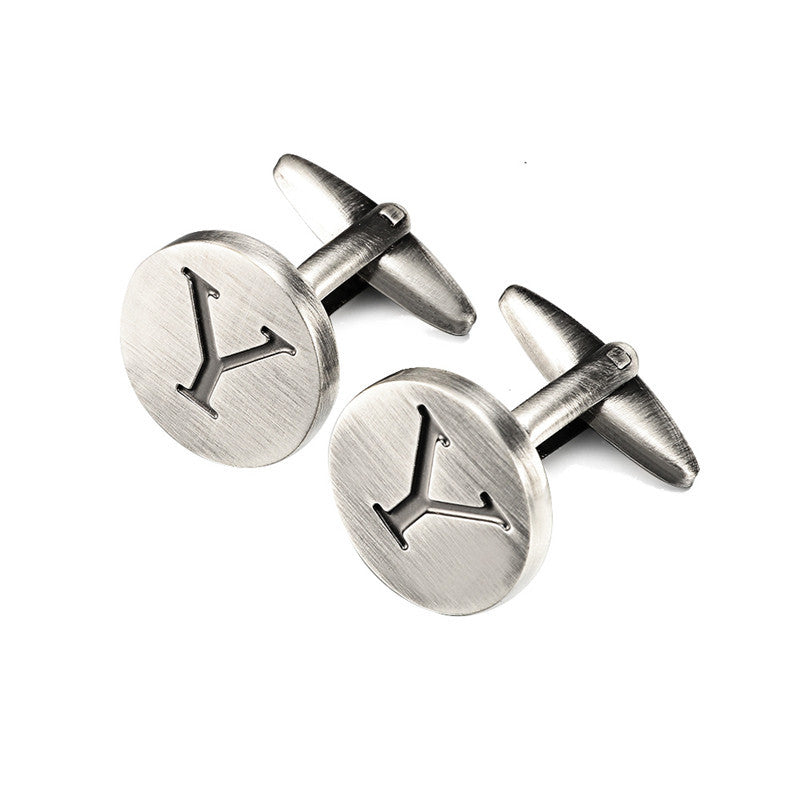 Men's antique silver letters French shirt cufflinks