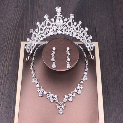 Conjunto de colar de coroa de strass nupcial acessórios de casamento