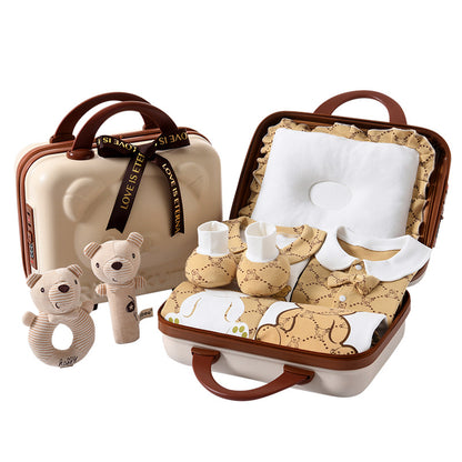 Conjunto con caja de regalo para bebé, maleta con contraseña de osito de peluche estilo británico