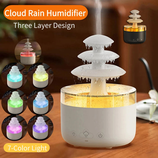 Humidificador de aire de lluvia en la nube, difusor de aromaterapia de aceite esencial, humidificador de aire de niebla silencioso USB con luz colorida