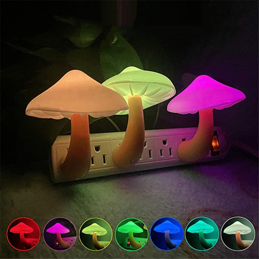 LED Night Light Mushroom Wall Socket Lamp EU US Plug