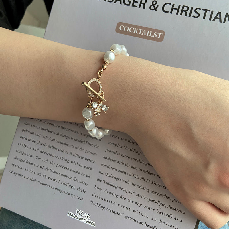 Pulsera con colgante de perlas de piedra Natural para mujer, brazalete clásico de la suerte, regalo de aniversario, joyería de lujo