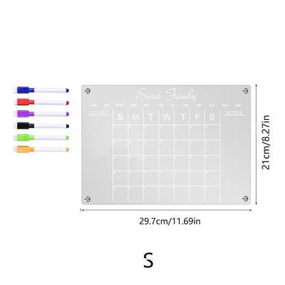 Quadro de notas de plano semanal acrílico transparente magnético tridimensional