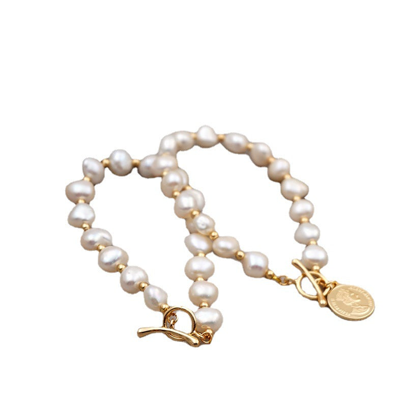 Pulseira feminina de pérolas de água doce banhada a ouro real 14k