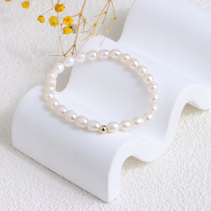 Pulsera de perlas de agua dulce femenina chapada en oro real de 14 k