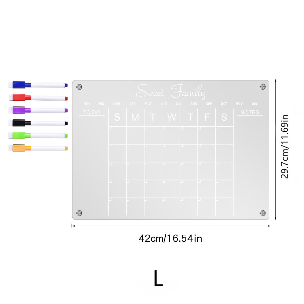 Quadro de notas de plano semanal acrílico transparente magnético tridimensional