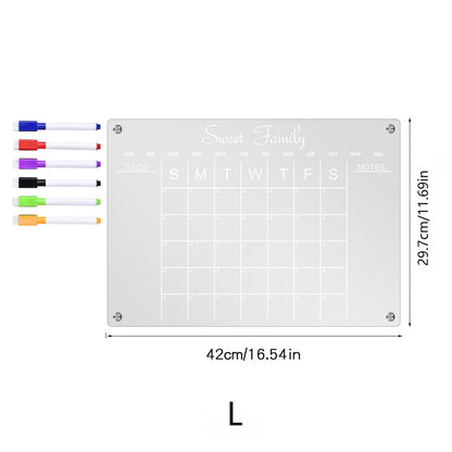 Quadro de notas de plano semanal acrílico transparente magnético tridimensional