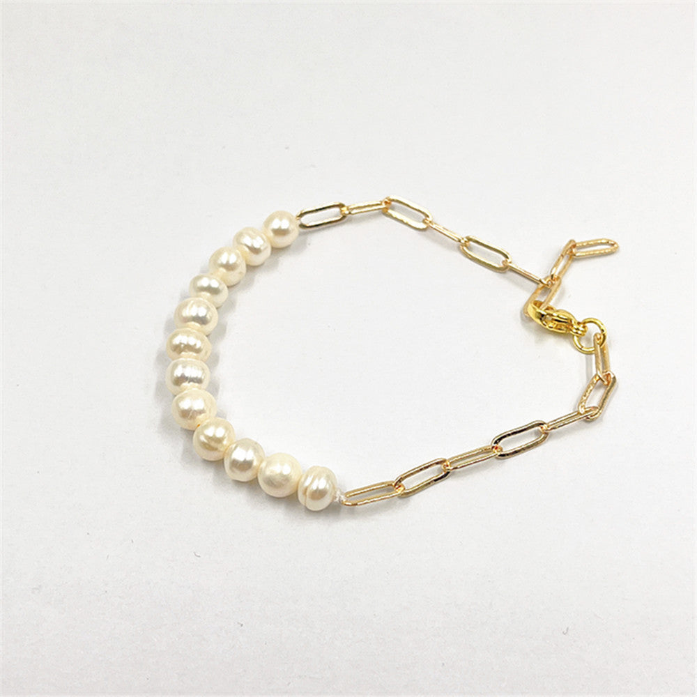 Pulsera de perlas de agua dulce estilo barroco de forma irregular a la moda para mujer