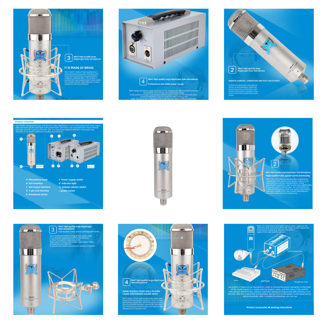 Mk47 clássico grande diafragma tubo condensador microfone de gravação microfone-u47