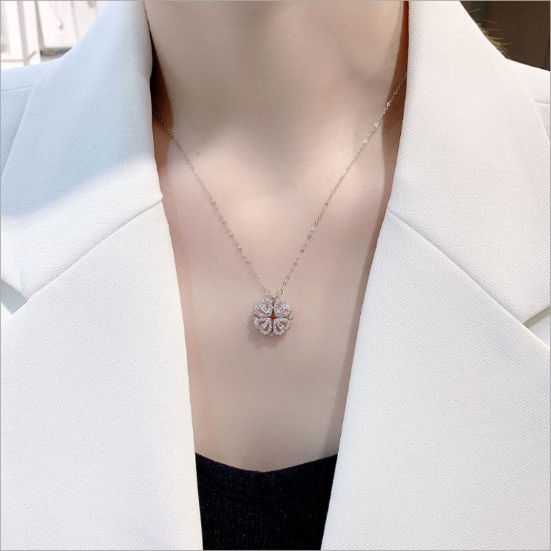 Four-leaf Clover Necklace, A Multi-wearing Zircon Small Love Short Clavicle Chain