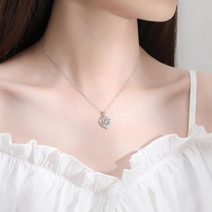 S925 Beating Heart-shaped Necklace Women Luxury Love Rhinestones Necklace