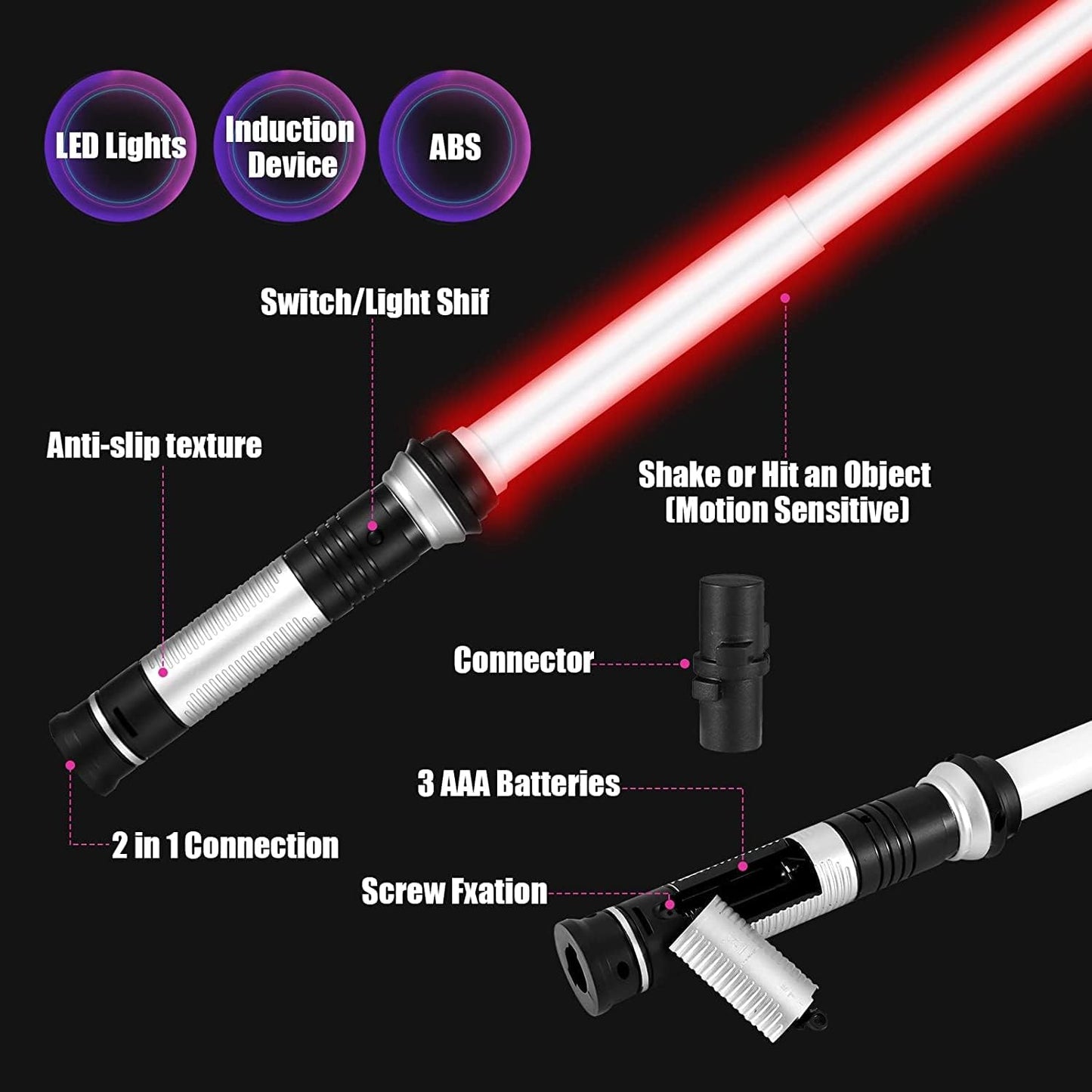 Lightsaber Kids - 2 Pack - LED Light Up Saber With Sound , Sword For Boys Kids Party Favors