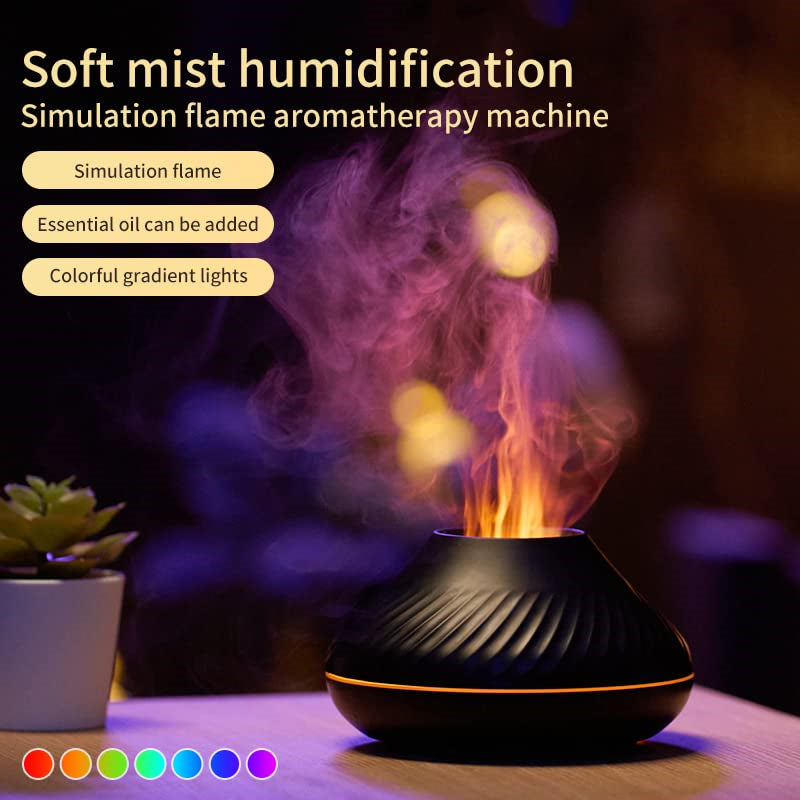 Difusor de aroma de llama volcánica Lámpara de aceite esencial 130 ml Humidificador de aire portátil USB con luz nocturna de color Generador de niebla Fogger Luz LED