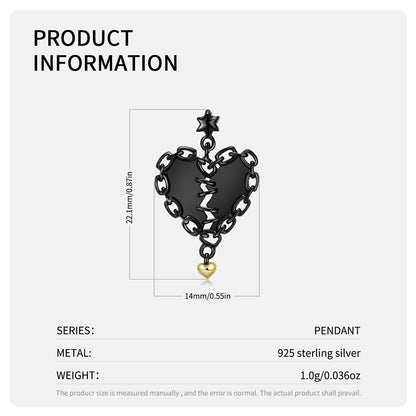 Sewn Heart Necklace Hollow Zirconium Inlaid Black Gold Niche Design S925 Sterling Silver Pendant