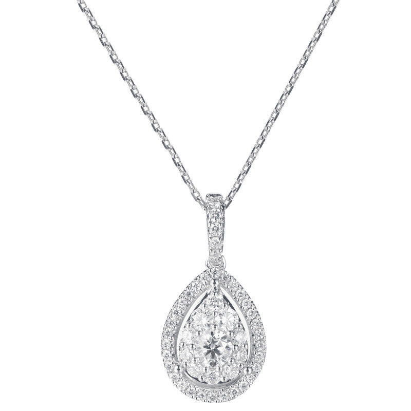 Pingente de prata esterlina S925 com colar de diamante trevo