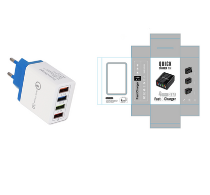 Cargador USB de carga rápida 3,0, adaptador de teléfono de 4 puertos para tableta Huawei IPhone 12, cargador móvil de pared portátil, cargador rápido