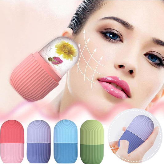 Bandeja con molde de silicona para cubitos de hielo, herramienta facial para levantamiento de belleza facial, herramienta para contornear la piel de los ojos y acné, masajeador para el cuidado de la bola