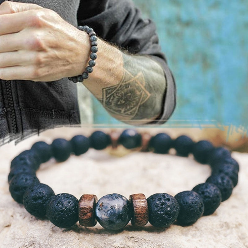 PersonalidadPulsera de piedra volcánica negra para hombre