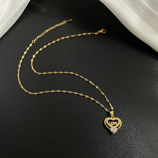 Heart Shaped Clavicle Chain Japanese And Korean Fashion Minimalist Copper Micro Inlaid Necklace