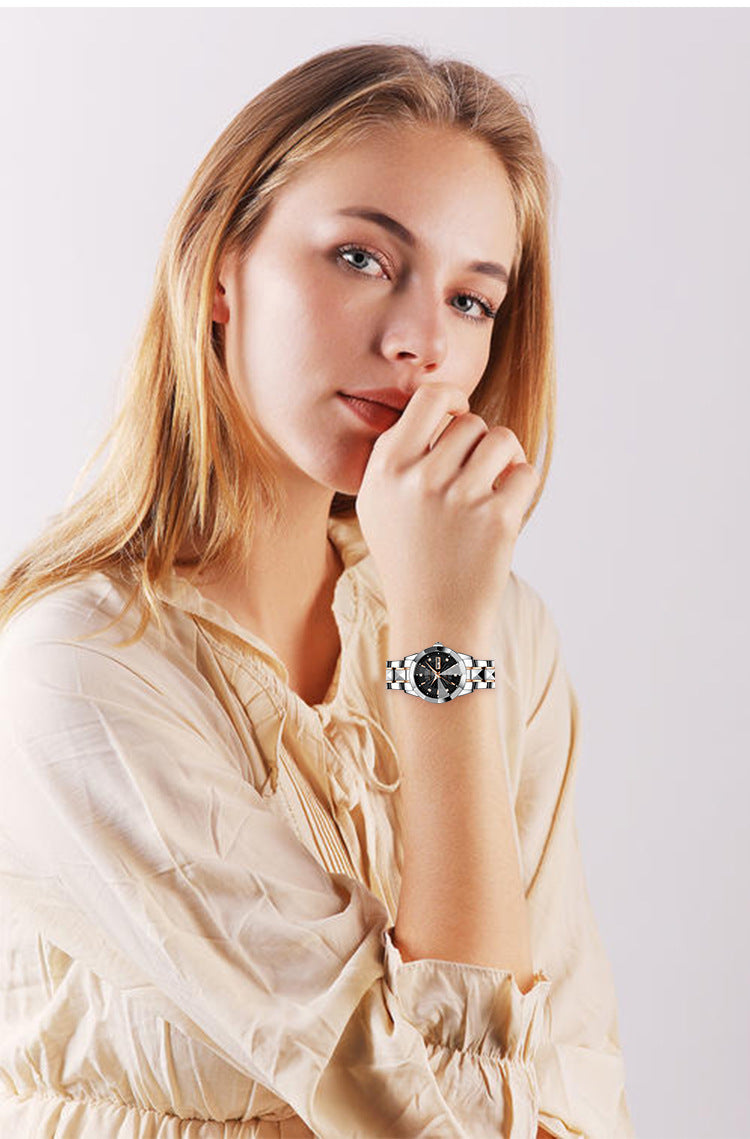 Reloj impermeable para mujer con banda de acero luminosa