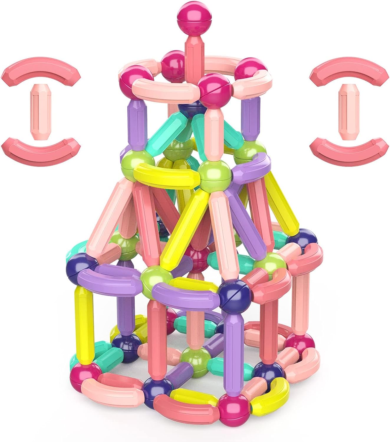 Juego de bloques de construcción magnéticos para niños a partir de 3 años, construcción STEM, juguetes magnéticos apilables en 3D para niños y niñas, juego de palos y bolas magnéticos para niños, aprendizaje educativo temprano, 128 piezas.