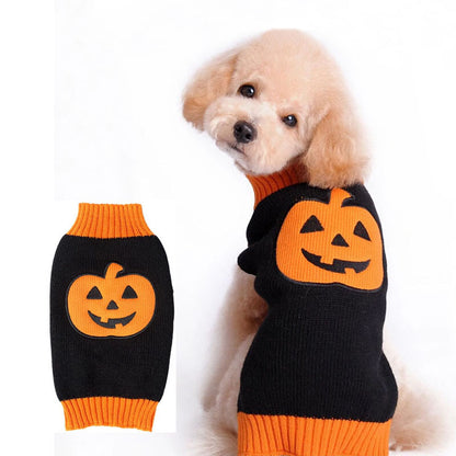 Suéter de calabaza de punto para perro de Halloween para mascotas