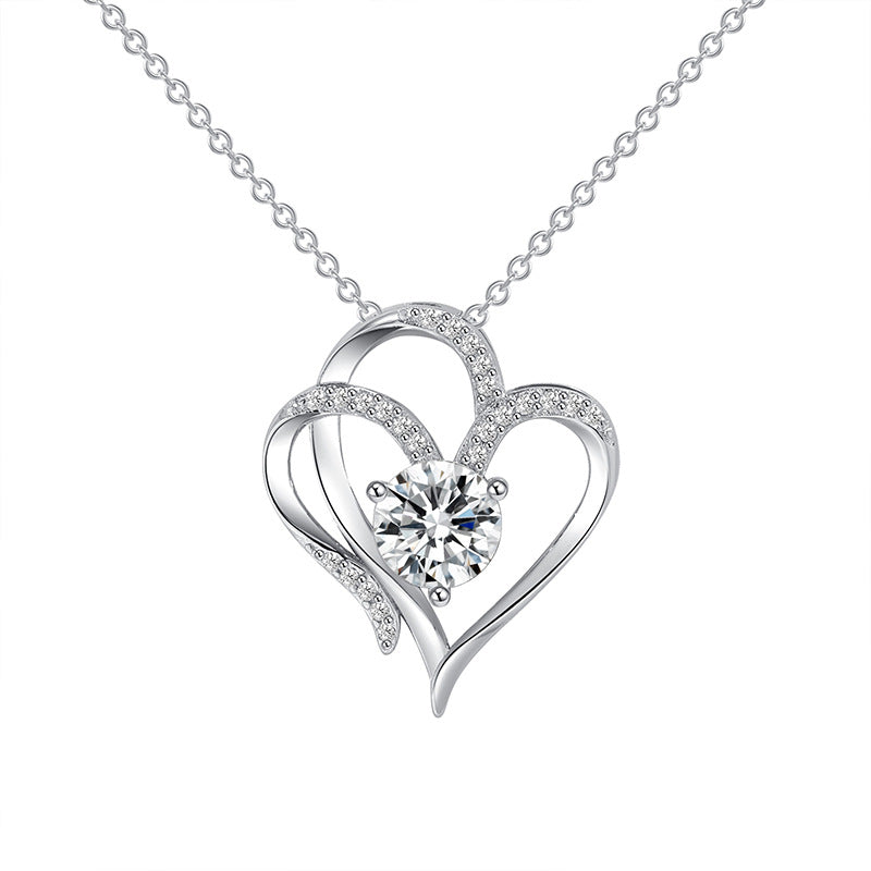 Zircon Double Love Necklace With Rhinestones For Women ,Valentine's Day